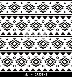 Motif vectoriel géométrique sans couture tribal Aztec, motif abstrait Navajo en noir et blanc Illustration de Vecteur