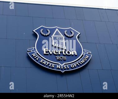 EFC badge - Nil Statis Nisi Optimum, Everton football Club, Goodison Park Stadium, Liverpool , Merseyside, ANGLETERRE, ROYAUME-UNI, L4 4EL Banque D'Images