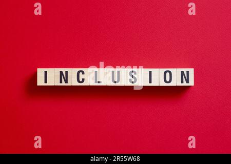 Inclusion - concept de mot sur les cubes, le texte, les lettres Banque D'Images