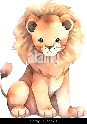 Aquarelle de bébé Lion dans un style magnifique. Animal faune vacances personnage de dessin animé. Collection de vecteurs. Décoration d'été nature. Vecteur coloré de illus Illustration de Vecteur