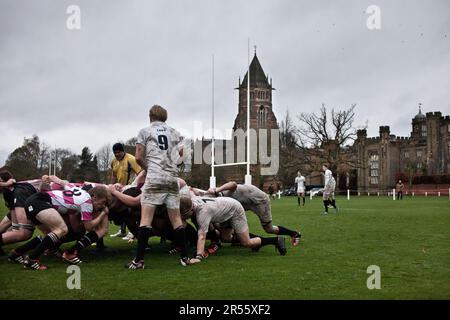 Un match de rugby a été joué à 'The Close', à l'école de rugby, le même terrain de rugby où ce sport aurait été inventé par William Webb Ellis en 1823. Banque D'Images