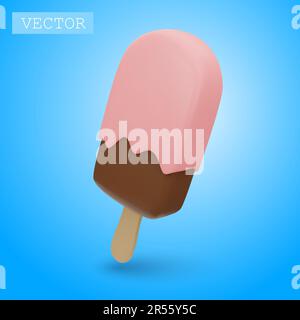 3D rendu de la popsicle de chocolat avec glaçage rose et saupoudrage. Restauration rapide, sucré, dessert d'été. Illustration brillante en dessin animé, plastique, argile 3D sty Illustration de Vecteur