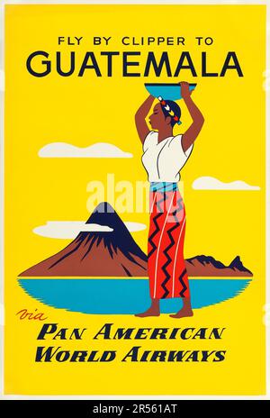 Envolez-vous par Clipper pour le Guatemala via Pan American World Airways. 1950s. Affiche de voyage Banque D'Images