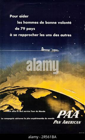 France par Pan American Airlines (1950s). Affiche de voyage Banque D'Images