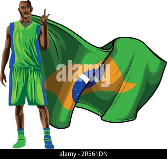 Illustration d'un joueur de basket-ball sur fond de couleurs drapeau brésilien pour le concept sportif. Illustration de Vecteur