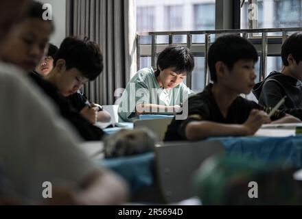 SHENYANG, 1 juin 2023 (Xinhua) -- les élèves suivent un cours d'éducation générale dans une école de ballet affiliée au Ballet de Liaoning à Shenyang, dans la province de Liaoning, au nord-est de la Chine, au 30 mai 2023. Fondée en 1994, l'école de ballet affiliée à Liaoning Ballet est une importante base de formation professionnelle de ballet en Chine. L'école recrute des enfants âgés de 10 à 12 ans qui s'intéressent au ballet et qui ont un certain niveau de compétence en ballet de partout au pays. Près de 1 000 enfants font une demande d'école chaque année, et environ 70 d'entre eux sont acceptés. Actuellement, il y a plus de 400 stu Banque D'Images