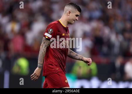 Budapest, Hongrie. 31st mai 2023. Budapest, Hongrie . 31 mai 2023, Gianluca Mancini d'AS Roma semble abattu lors du match final de l'UEFA Europa League entre Sevilla FC et comme Roma à l'arène de Puskas sur 31 mai 2023 à Budapest, Hongrie . Credit: Marco Canoniero / Alamy Live News Banque D'Images