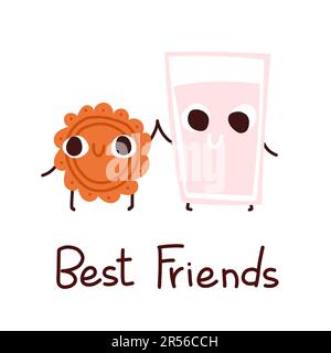 Illustration cookie et lait mignon. Lettrage des meilleurs amis. Illustration de Vecteur