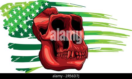 illustration vectorielle du crâne de singe avec drapeau américain Illustration de Vecteur