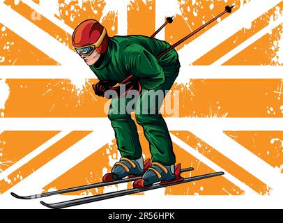 Illustration vectorielle du skieur avec drapeau britannique Illustration de Vecteur