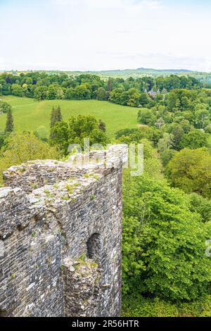 Vue sur Newton House depuis les remparts du château de Dinefwr (château de Dynevor), Llandeilo, Carmarthenshire, sud-ouest du pays de Galles au Royaume-Uni Banque D'Images