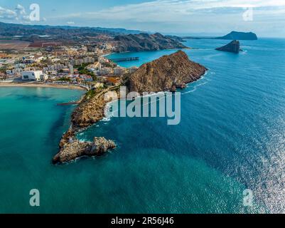 Phare sur l'Isla del Aguilica dans la ville d'Aguilas, province de Murcie. Espagne Banque D'Images