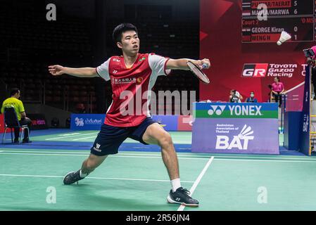 Bangkok, Thaïlande. 01st juin 2023. Weng Hong Yang de Chine joue contre Kiran George de l'Inde pendant le single de Badminton Men dans la Thaïlande Open 2023 au stade intérieur de Huamark. Kiran George a gagné Weng Hong Yang 2:0(21:11, 21:19) Credit: SOPA Images Limited/Alay Live News Banque D'Images