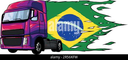 Illustration vectorielle d'un camion avec drapeau du Brésil isolé sur fond blanc Illustration de Vecteur