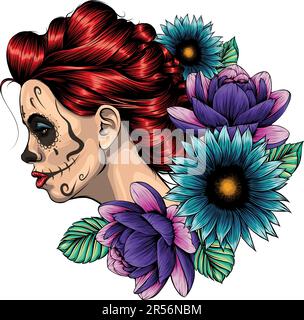 Illustration de la fleur de sucre de crâne de femme. Illustration de Vecteur