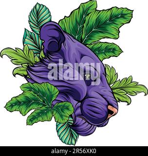 illustration vectorielle de la composition de la tête du lion et des feuilles Illustration de Vecteur