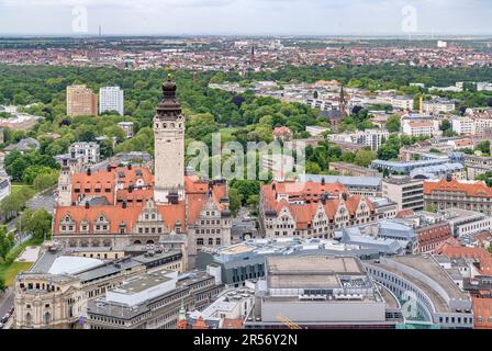 Vue aérienne depuis la Tour Panorama de Leipzig. La ville a été sévèrement bombardée à la fin de la Seconde Guerre mondiale, donc la plupart de ce que vous pouvez voir a été reconstruit depuis. Banque D'Images