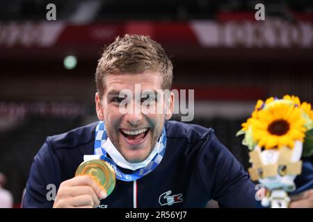 7 AOÛT 2021 - Tokyo, Japon: Trevor CLEVENOT de Team France remporte la médaille d'or du tournoi de volley-ball masculin aux Jeux Olympiques de Tokyo 2020 (photo: Mickael Chavet/RX) Banque D'Images