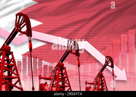 Bahreïn concept de l'industrie pétrolière, illustration industrielle - diagramme descendant sur fond de drapeau de Bahreïn. 3D Illustration Banque D'Images