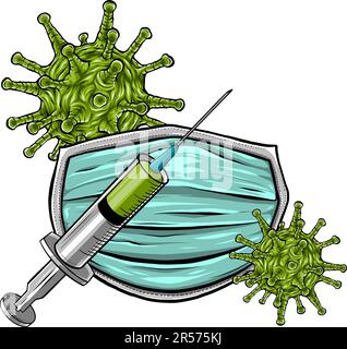 Matériel antivirus pour protéger contre le coronavirus N95 masque, vaccin, seringue, écran de protection. Fichier réaliste. Illustration de Vecteur