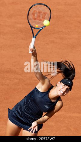 Paris, France. 01st juin 2023. Français Oceane Dodin photographié en action lors d'un match de tennis entre français Oceane Dodin et Tunisien ont Jabeur, dans la deuxième manche des femmes au tournoi de tennis Roland Garros French Open à Paris, France, jeudi 01 juin 2023. BELGA PHOTO BENOIT DOPPAGNE crédit: Belga News Agency/Alay Live News Banque D'Images