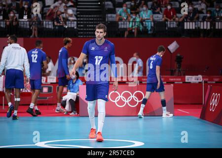7 AOÛT 2021 - Tokyo, Japon: Trevor CLEVENOT #17 de Team France dans le match de la médaille d'or des hommes de volley-ball entre la France et le Comité olympique russe aux Jeux Olympiques de Tokyo 2020 (photo: Mickael Chavet/RX) Banque D'Images