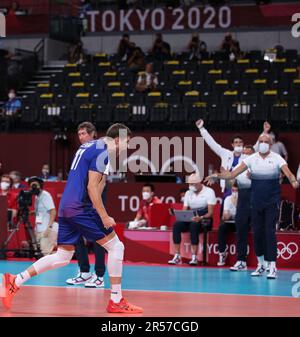 7 AOÛT 2021 - Tokyo, Japon: Trevor CLEVENOT #17 de Team France dans le match de la médaille d'or des hommes de volley-ball entre la France et le Comité olympique russe aux Jeux Olympiques de Tokyo 2020 (photo: Mickael Chavet/RX) Banque D'Images