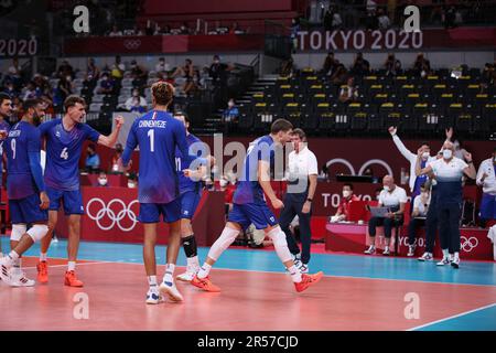 7 AOÛT 2021 - Tokyo, Japon: Trevor CLEVENOT #17 de Team France dans le match de la médaille d'or des hommes de volley-ball entre la France et le Comité olympique russe aux Jeux Olympiques de Tokyo 2020 (photo: Mickael Chavet/RX) Banque D'Images