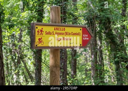 Anneau de Saint Agnes à Gemona del Friuli. Promenades et sentiers de montagne entourés par la nature. Chemin qui se développe dans un anneau. Excursion au village de sa Banque D'Images