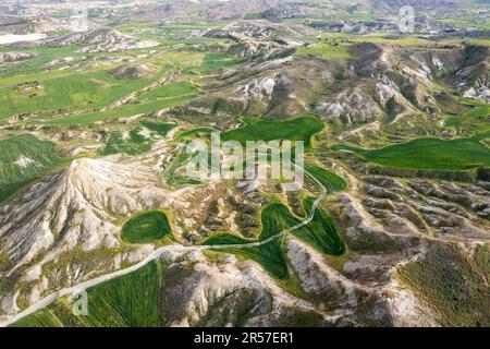 Image aérienne des terres agricoles. Récolte en extérieur, Chypre Banque D'Images