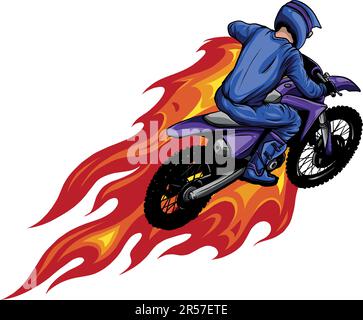 illustration vectorielle de motocross avec des flammes sur fond blanc Illustration de Vecteur