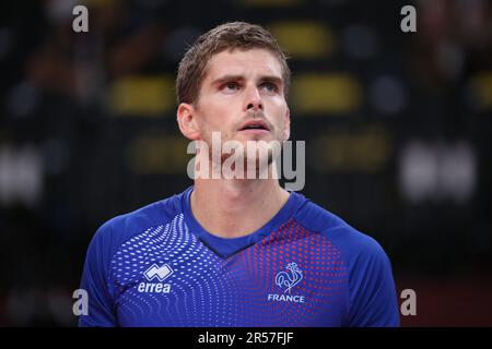 7 AOÛT 2021 - Tokyo, Japon: Trevor CLEVENOT #17 de Team France dans le match de la médaille d'or des hommes de volley-ball entre la France et le Comité olympique russe aux Jeux Olympiques de Tokyo 2020 (photo: Mickael Chavet/RX) Banque D'Images