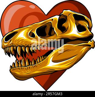 Crâne de dinosaure vectoriel du crâne de T-Rex au cœur Illustration de Vecteur