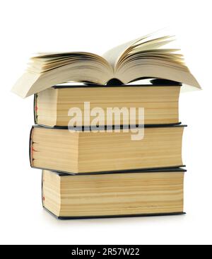 La composition avec pile de livres isolated on white Banque D'Images