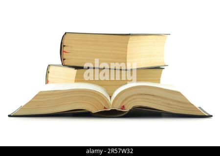 La composition avec pile de livres isolated on white Banque D'Images