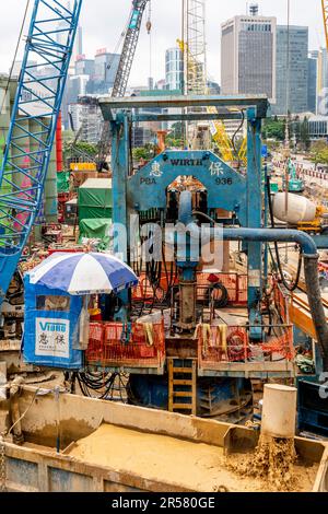 Un chantier de construction (chantier), île de Hong Kong, Hong Kong, Chine. Banque D'Images