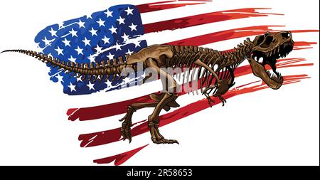 Illustration vectorielle du squelette de tyrannosaurus T rex avec drapeau américain Illustration de Vecteur