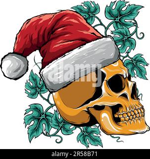 illustration vectorielle du crâne de noël portant le chapeau du père noël Illustration de Vecteur