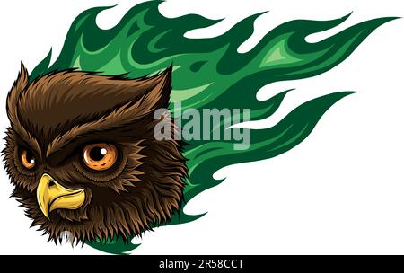 illustration vectorielle de la tête de hibou avec des flammes Illustration de Vecteur