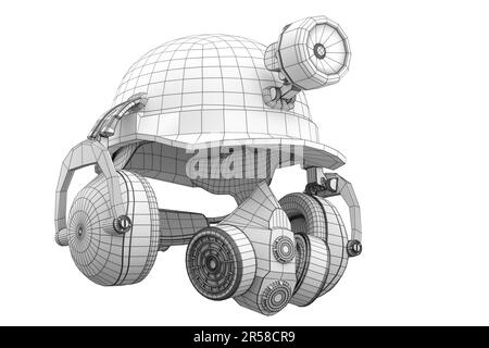 Casque de sécurité ou casque et écouteurs protecteurs isolés sur fond blanc. 3d le concept de rendu des couches de lignes visibles et invisibles est séparé, Banque D'Images