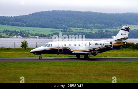 Silesia Air OK-XLS compagnie aérienne de location tchèque arrivant à l'aéroport de Dundee Riverside, Écosse Banque D'Images