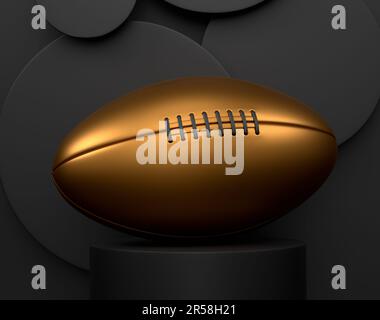 Ballon de football américain sur podium avec marches sur fond monochrome. 3d rendu d'un produit de démonstration comme des accessoires de sport pour jouer en équipe Banque D'Images