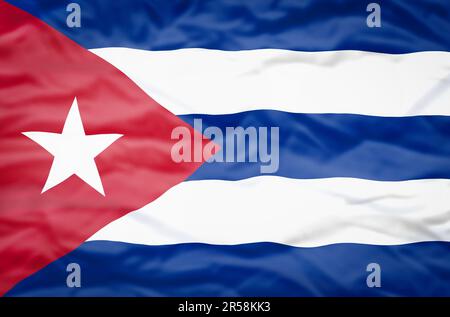 Drapeau de la République de Cuba sur fond ondulé. Le drapeau ondulé de la République de Cuba remplit le cadre. Banque D'Images