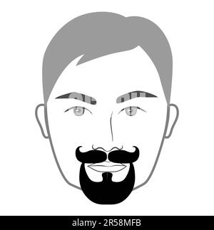 Guidon et bouc style barbe hommes en visage illustration cheveux faciaux moustache. Vector gris noir portrait masculin modèle de mode plat ensemble de collection de barbier. Style de coiffure isolé contour sur blanc Illustration de Vecteur