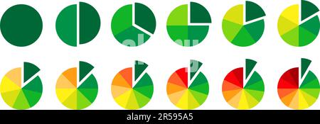 Collection de sections de cercle multicolores. Diagrammes à secteurs en couleurs de progression. Ensemble d'éléments ronds pour infographie. Paquet de 1 à 12 coupes et secteurs. Phases du processus et phases du cycle. Vecteur Illustration de Vecteur