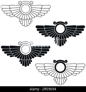 Dessin vectoriel du symbole Faravahar, disque solaire ailé, symbole de religion zoroastrienne Illustration de Vecteur