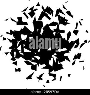 Débris et débris de forme radiale. Morceaux noirs brisés, taches, taches et particules. Élément texturé abstrait explosion et explosion. Illustration vectorielle Illustration de Vecteur