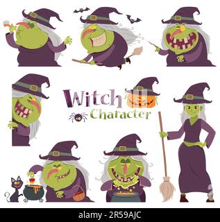 Illustration vectorielle des caractères de la sorcière du jeu de dessins animés Illustration de Vecteur