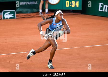 Paris, France. 01st juin 2023. Cari Coco Gauff des Etats-Unis lors de l'Open de France, tournoi de tennis Grand Chelem sur 1 juin 2023 au stade Roland Garros à Paris, France. Crédit : Victor Joly/Alamy Live News Banque D'Images