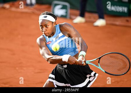Paris, France. 01st juin 2023. Cari Coco Gauff des Etats-Unis lors de l'Open de France, tournoi de tennis Grand Chelem sur 1 juin 2023 au stade Roland Garros à Paris, France. Crédit : Victor Joly/Alamy Live News Banque D'Images